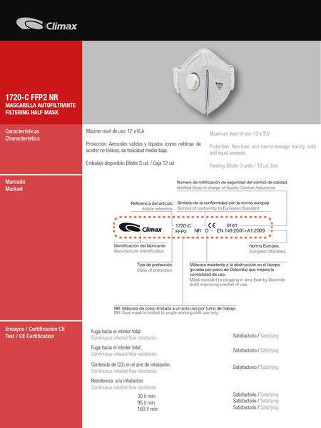 Mascarilla Filtrante FFP2 Desechable Válvula  y Carbón Activo