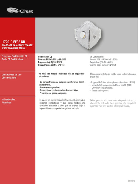 Mascarilla Filtrante FFP2 Desechable Válvula  y Carbón Activo