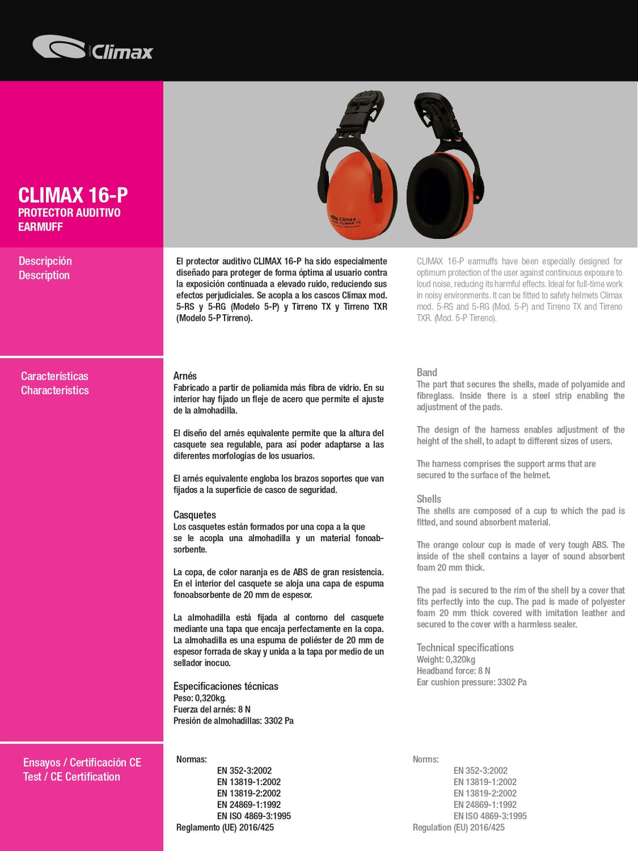 Cascos anti ruido para casco de obra Climax 16-P